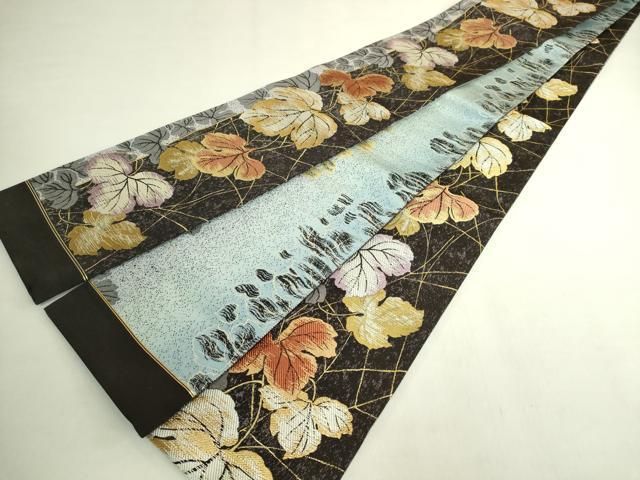 平和屋着物●極上 両面 半幅帯 蔦の葉文 金糸 逸品 DZAB8581kh6 平和屋着物●極上 両面 半幅帯 蔦の葉文 金糸 逸品 DZAB8581kh6