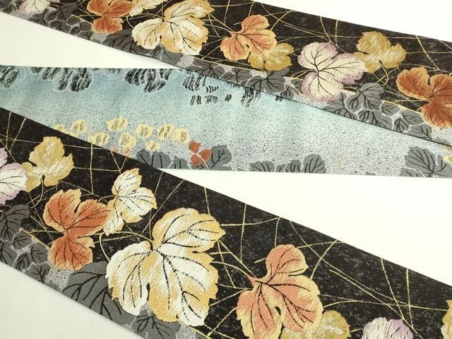 平和屋着物●極上 両面 半幅帯 蔦の葉文 金糸 逸品 DZAB8581kh6 平和屋着物●極上 両面 半幅帯 蔦の葉文 金糸 逸品 DZAB8581kh6