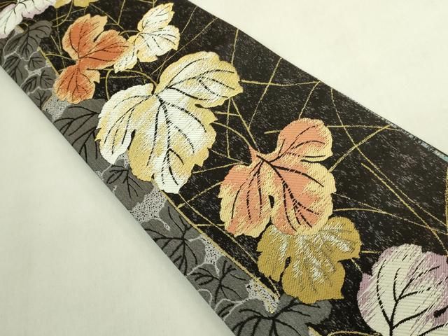 平和屋着物●極上 両面 半幅帯 蔦の葉文 金糸 逸品 DZAB8581kh6 平和屋着物●極上 両面 半幅帯 蔦の葉文 金糸 逸品 DZAB8581kh6