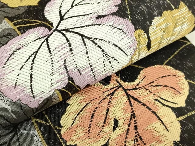 平和屋着物●極上 両面 半幅帯 蔦の葉文 金糸 逸品 DZAB8581kh6 平和屋着物●極上 両面 半幅帯 蔦の葉文 金糸 逸品 DZAB8581kh6