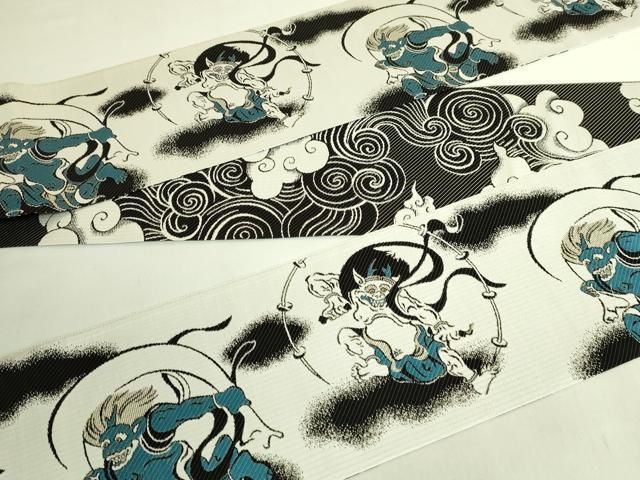 平和屋着物●極上　両面　半幅帯　風神雷神　雲　逸品　未使用　DZAB8587kh6