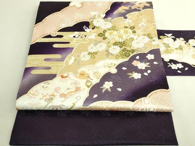 平和屋着物●極上　九寸名古屋帯　駒刺繍　雪輪花文　宝尽くし　金彩　逸品　未使用　DZAB8630kh6