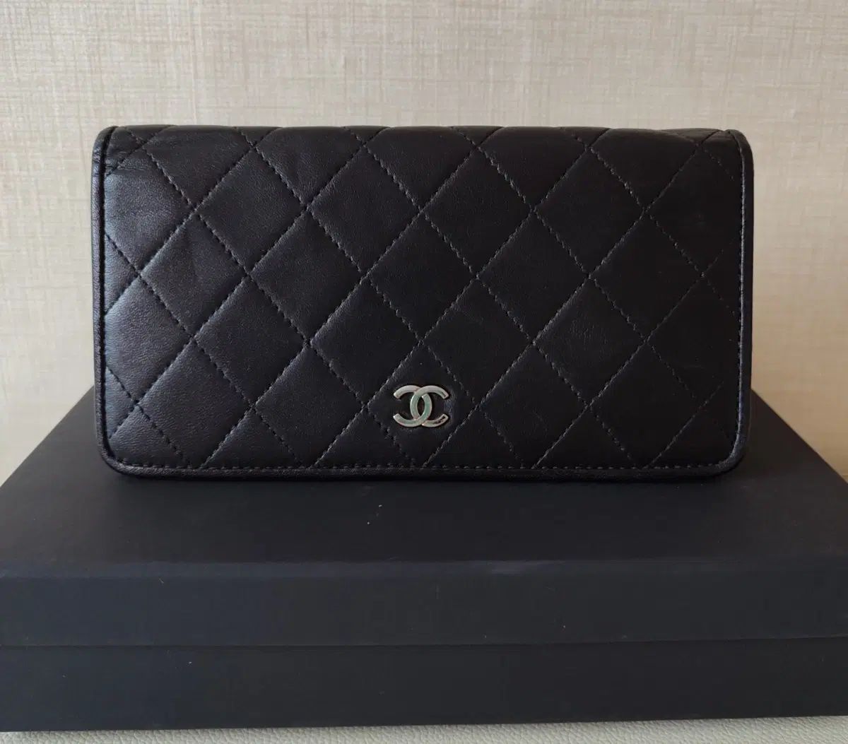 正規品 CHANEL シャネル ラムスキン キルティング 財布 ブラック
