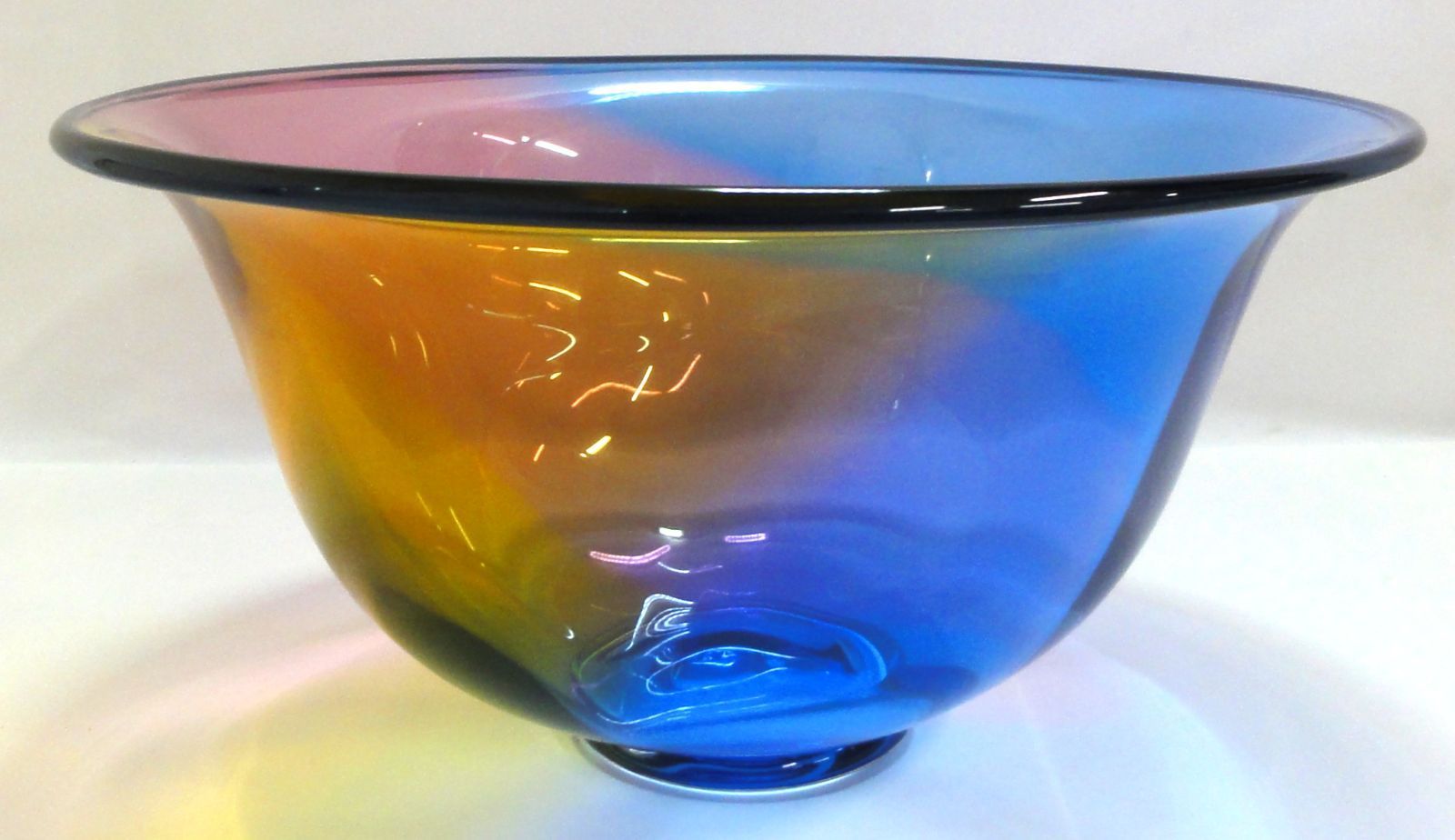 M[宅80]1187 Transjo (Transjö) Hytta W.R.C ガラスボウル ANN WARFF 26.5cm大型 レインボー 希少 ヴィンテージ アンティーク 保管品