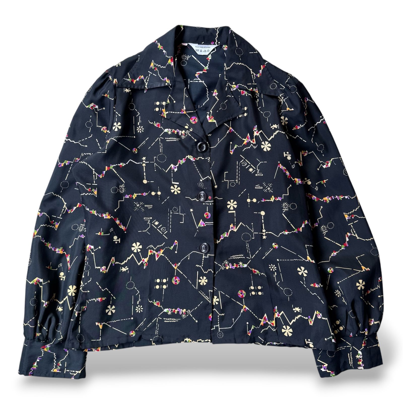 1990's VINTAGE GEOMETRY ART PATTERN L/S SHIRT JACKET / 90年代 ヴィンテージ 幾何学 総柄 アート 長袖 開襟 シャツ ジャケット