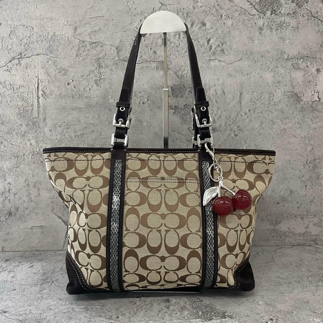 美品　COACH Y2K Signature Suede Tote Bag　コーチ トートバッグ シグネチャー スエード レザー 茶 ブラウン
