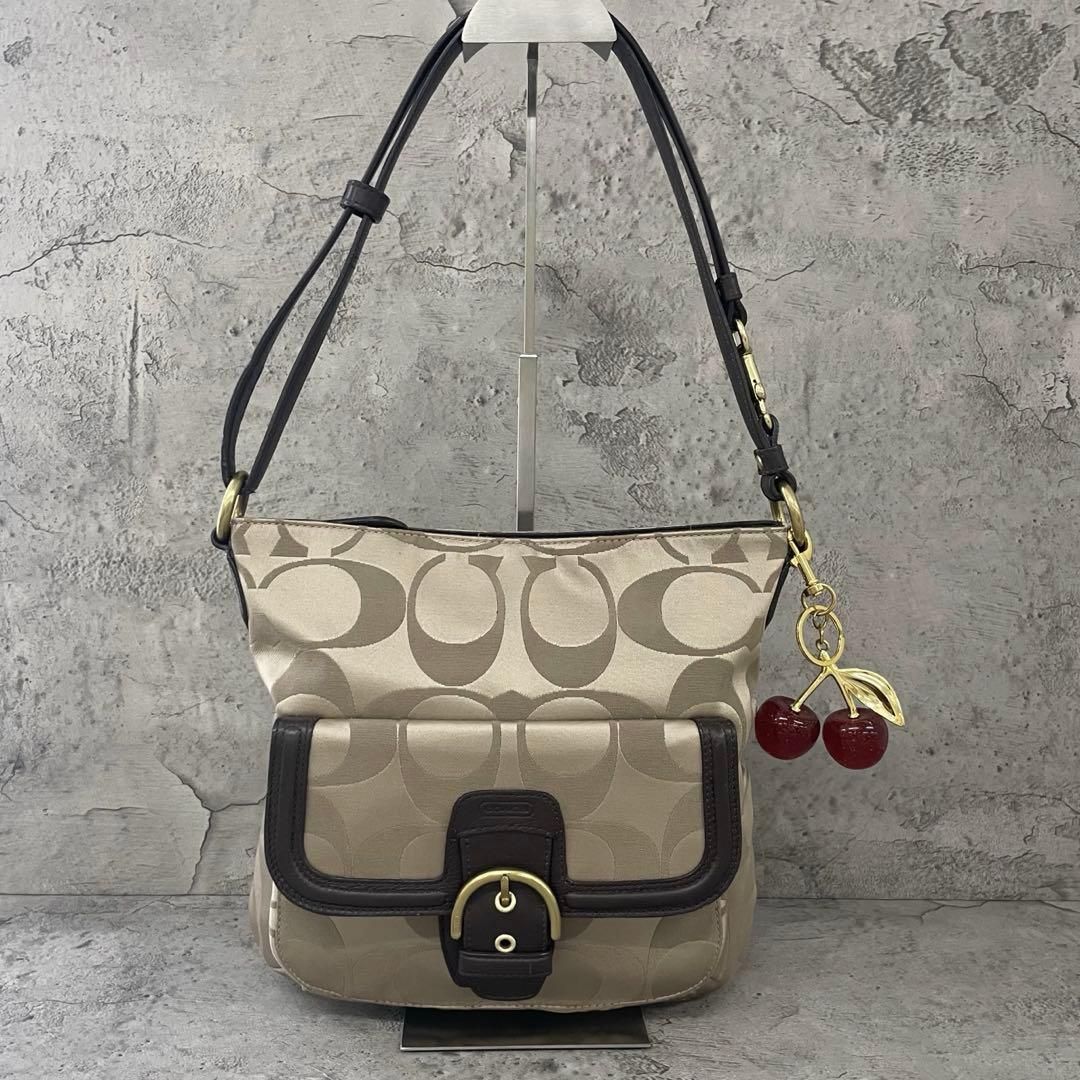 美品　COACH Y2K Soho Signature Shoulder Bag　コーチ ワンショルダーバッグ ソーホー シグネチャー ナイロン レザー 茶 ブラウン