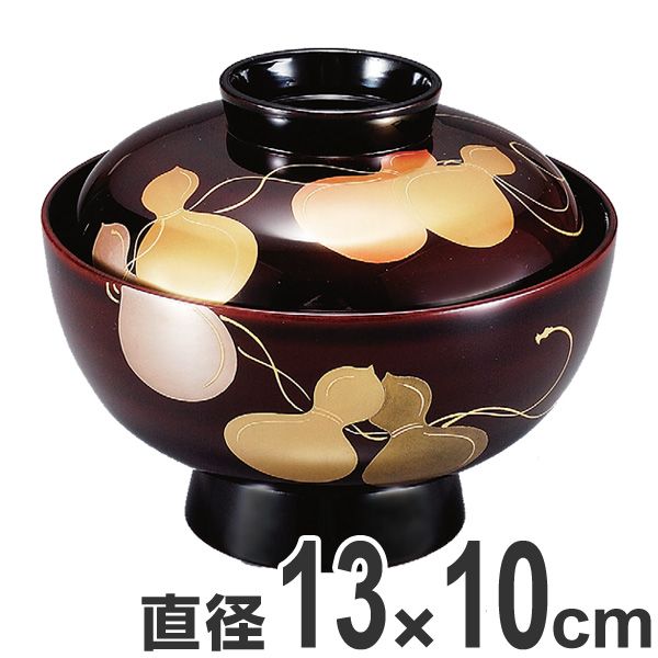 吸い物椀 木製 4.2寸 溜 漆塗 本漆塗 六瓢 ツバ黒 汁椀 吸い物 吸物椀 和食器 業務用 （ 吸物椀 汁椀 蓋向 朱漆 味噌汁 磨き蒔絵 椀 ひょうたん 蓋付き 漆 塗り 漆塗り 漆器 和風 懐石 ひさご ）