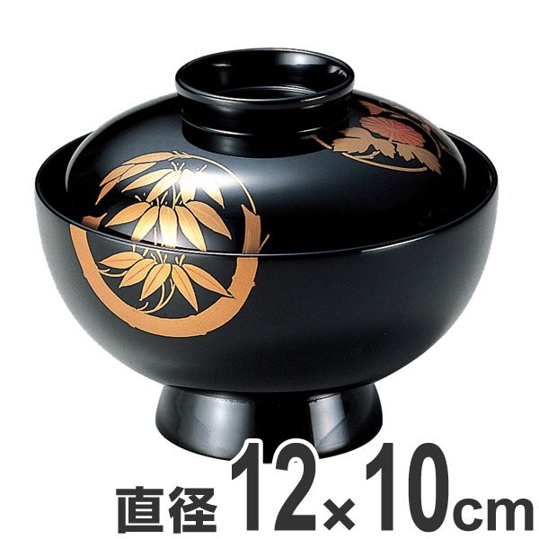 吸い物椀 木製 4.2寸 四君子花丸 黒漆塗 漆塗 汁椀 吸い物 本漆塗 磨蒔絵 和食器 業務用 （ 汁椀 味噌汁 磨き蒔絵 椀 吸物椀 蓋向 蓋付き ） 28,132円