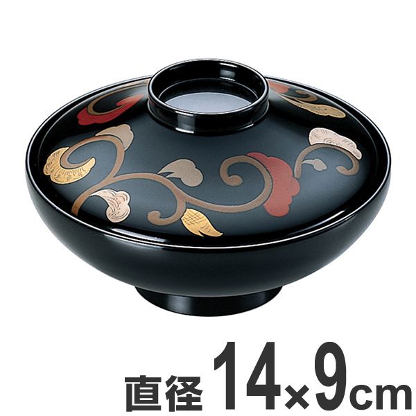 煮物椀 木製 平富士 色唐草 本漆塗 手書き 蒔絵 吸物椀 お椀 食器 漆塗 業務用 （ 大椀 平椀 汁椀 蓋向 黒漆 吸い物 磨き蒔絵 椀 富士型 磨蒔絵 味噌汁 蓋付き 漆 塗り 漆塗り 漆器 和食器 和風 懐石 唐草 本漆 ）