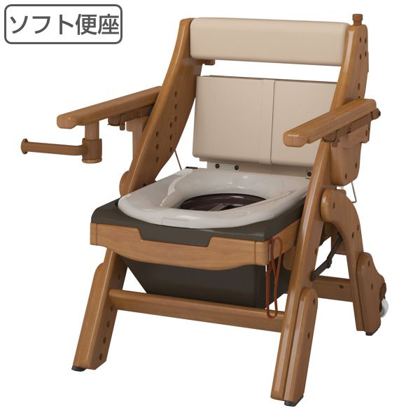 ポータブルトイレ ソフト便座 キャスター付 折りたたみ 家具調トイレ 介護用 日本製 ( トイレ 介護 ポータブル 腰掛便座 洋式 樹脂製 洋式トイレ キャスター 便座 クッション トイレ介助 介護用品 )