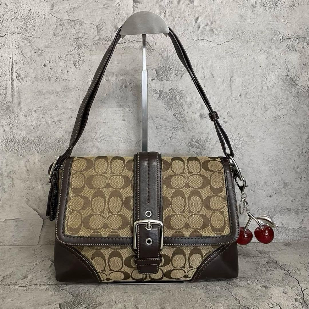 美品　COACH Y2K Soho Signature Shoulder Bag　コーチ ワンショルダーバッグ ソーホー シグネチャー キャンバス レザー 茶 ブラウン