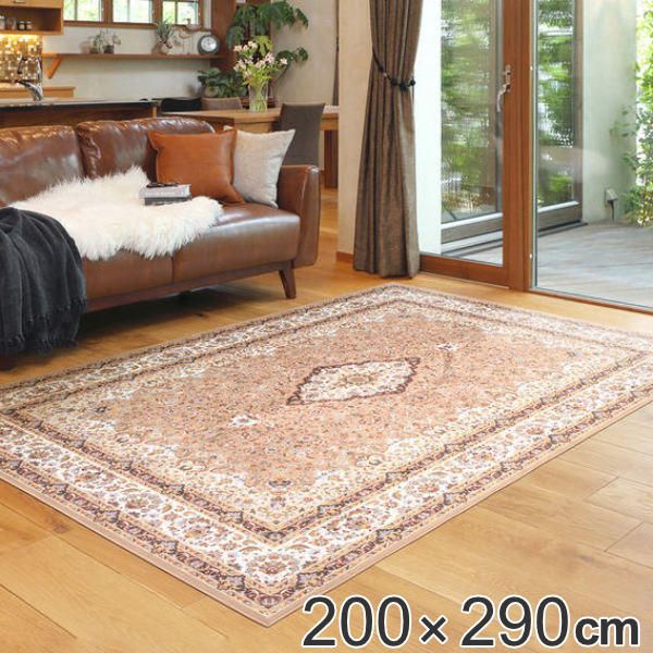 ラグ 撥水加工付き 転写プリントラグ ブルグ 200×290cm （ カーペット 絨毯 マット ラグマット 撥水加工 滑り止め 洗える 床暖 ホットカーペット お掃除ロボ 対応 高級感 リビング ダイニング ）