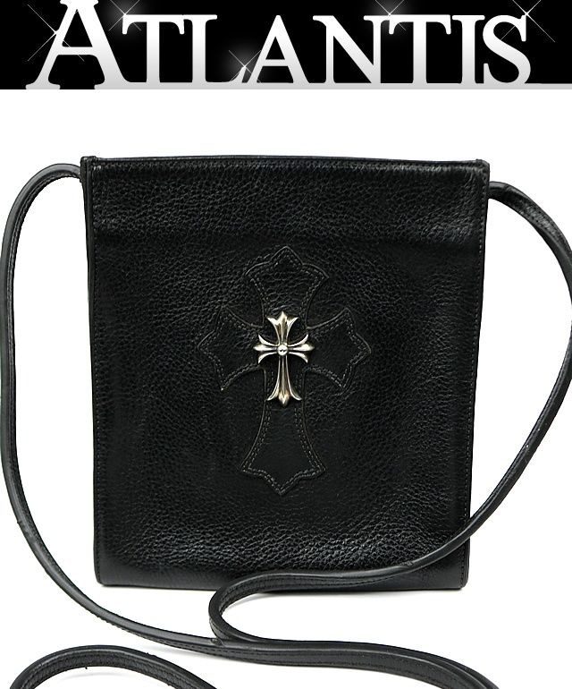 CHROME HEARTS 銀座店 クロムハーツ スクエアポケット スモールCHクロス ショルダーバッグ セメタリークロス レザー メンズ SV925 黒 104262