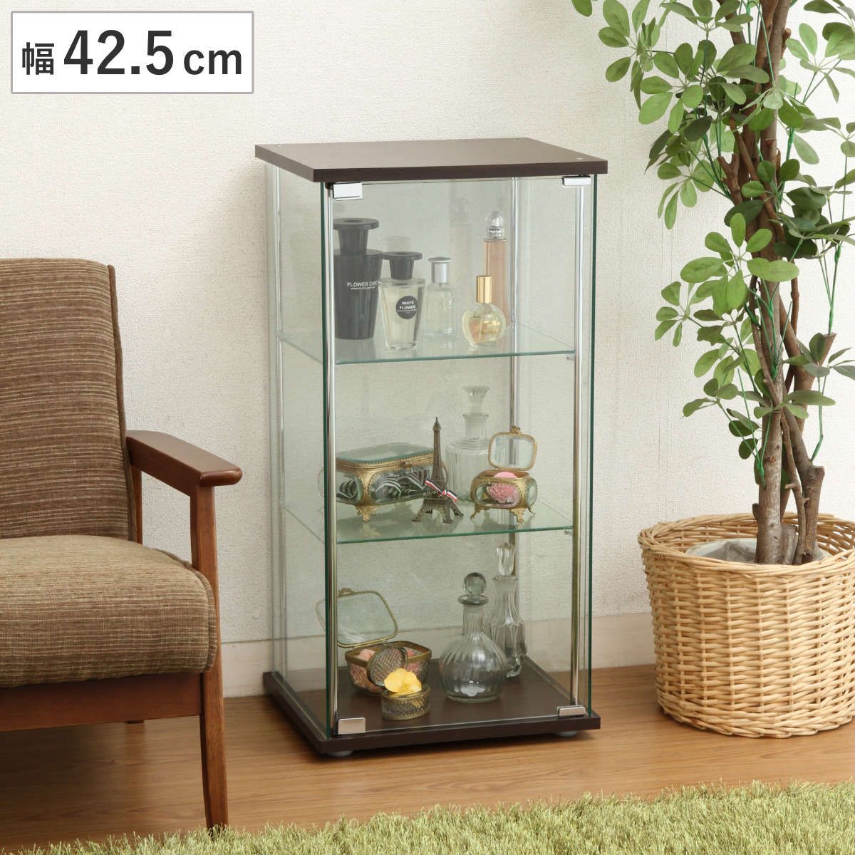 ショーケース 幅42.5cm 3段 コレクションケース ガラス製 （ コレクションキャビネット ガラスケース キャビネット ガラスキャビネット ディスプレイラック ディスプレイ ガラス 飾り棚 おしゃれ ）