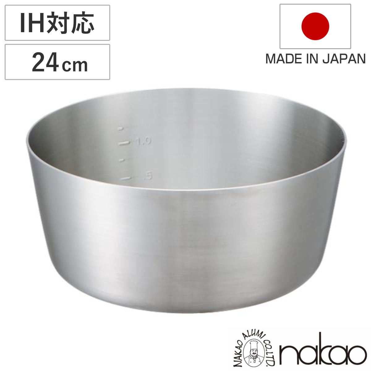 ヤットコ鍋 IH対応 24cm キングデンジ 中尾アルミ 業務用 （ ステンレス製 ステンレス鍋 矢床鍋 やっとこ鍋 なべ 鍋 調理鍋 深型 24センチ 4L ステンレス製鍋 ガス火対応 ih対応 目盛付き 日本製 ）