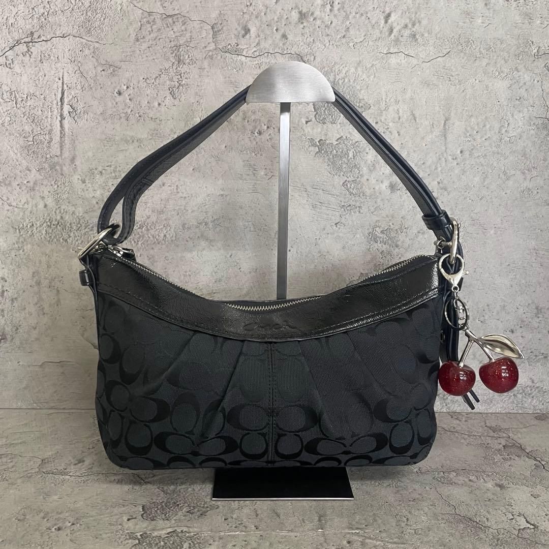 極美品 COACH Y2K Signature Leather Shoulder Bag コーチ ワンショルダーバッグ シグネチャー キャンバス レザー 黒 ブラック