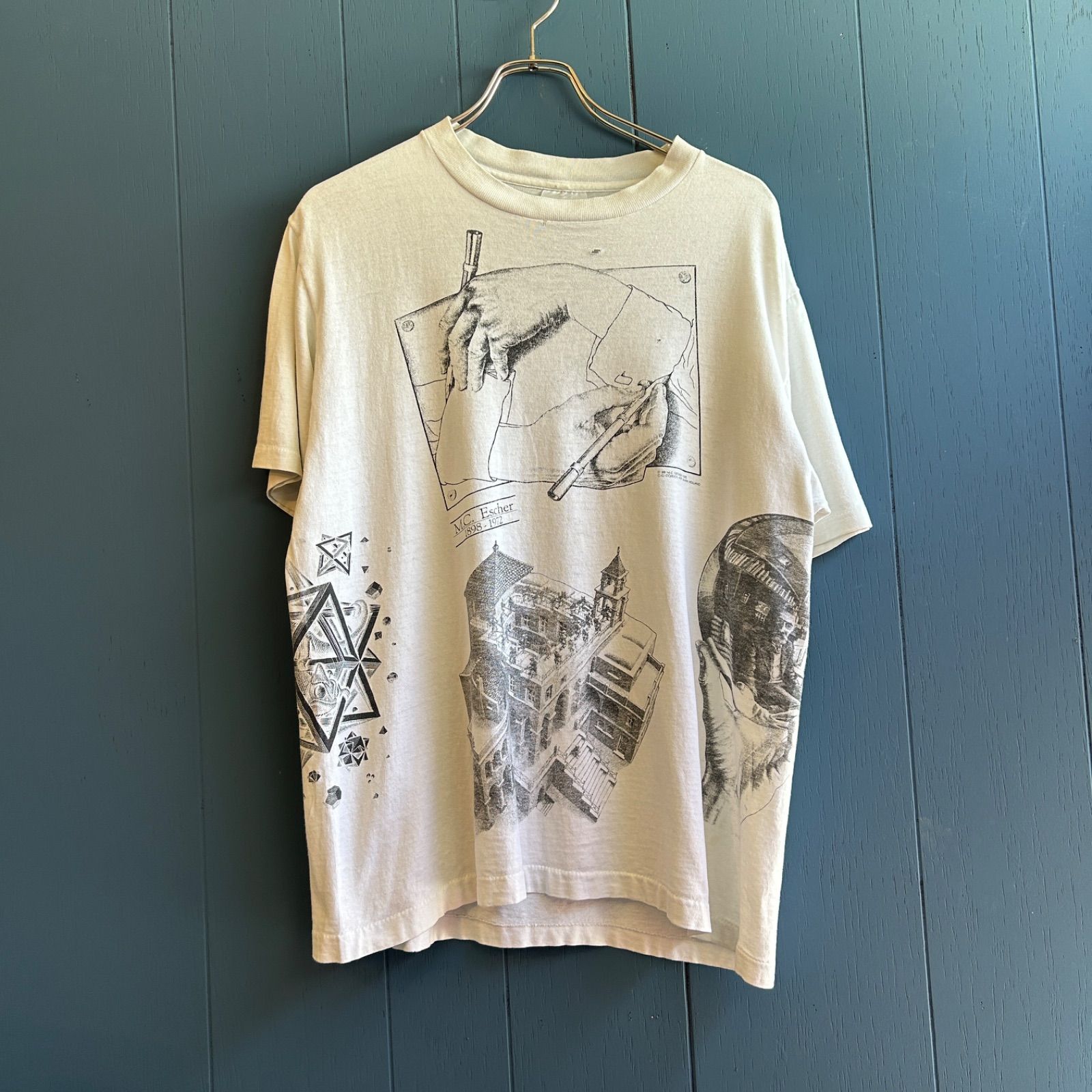 88年　M.C ESCHER アートTシャツ　両面プリント　エッシャー　騙し絵　softee シングルステッチ　ヴィンテージ　希少アイテム