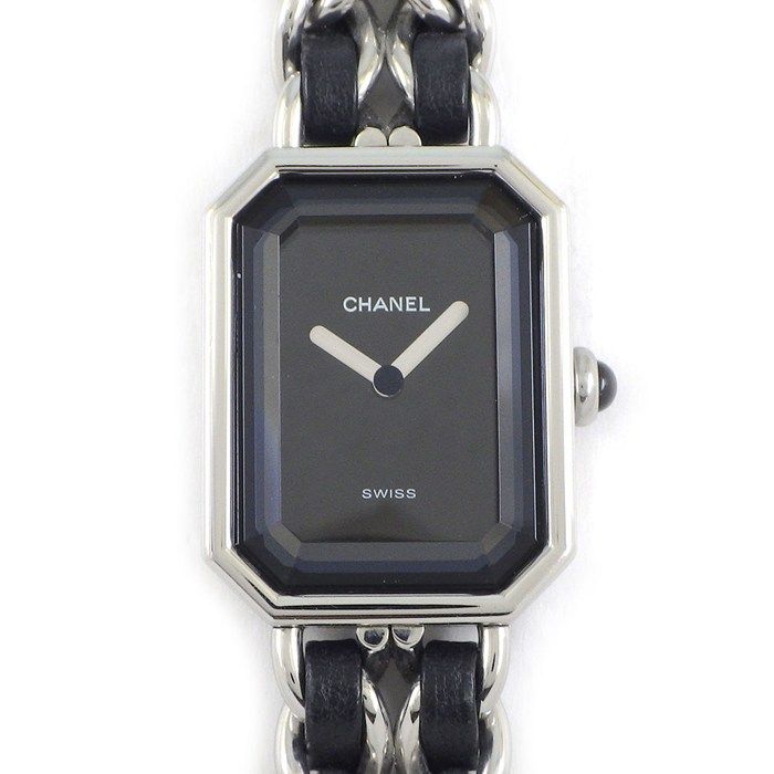 シャネル CHANEL 腕時計 プルミエール M H0451 オクタゴナル ブラック文字盤 チェーンブレス レザーベルト SS クオーツアナログ 【箱・保付き】 【中古】