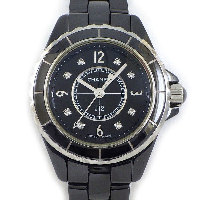 シャネル CHANEL 腕時計 J12 H2569 8ポイント ダイヤインデックス ブラック文字盤 セラミック SS クオーツアナログ 【中古】