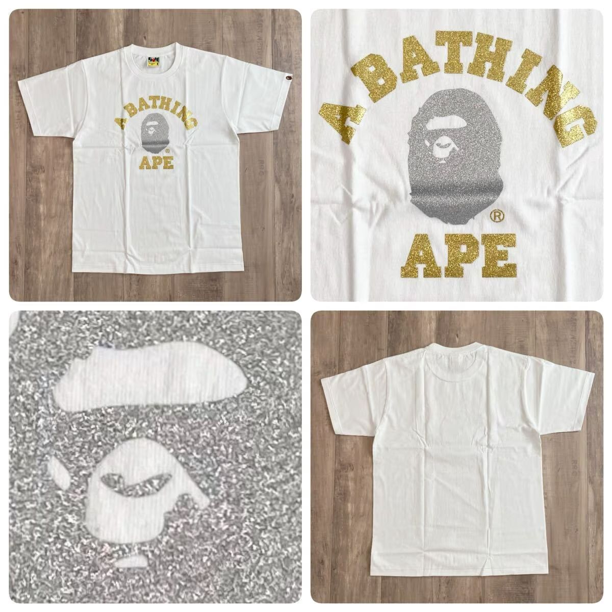 ★新品★ ラメ カレッジロゴ Tシャツ Mサイズ a bathing ape Glitter Gold Silver エイプ ベイプ アベイシングエイプ cy63al