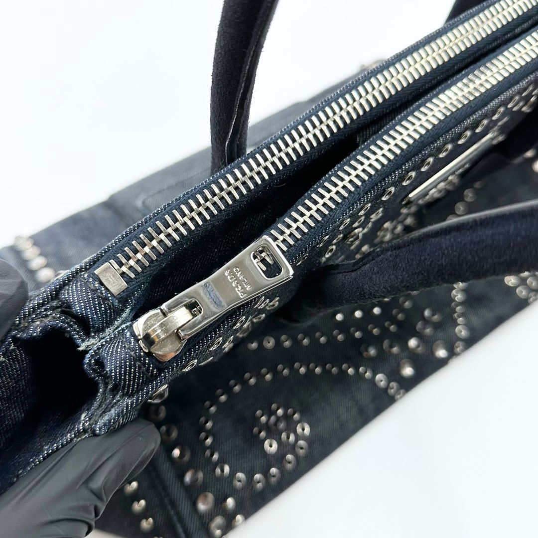 美品】Prada ビジュー デニム 2WAY ハンドバッグ - メルカリ