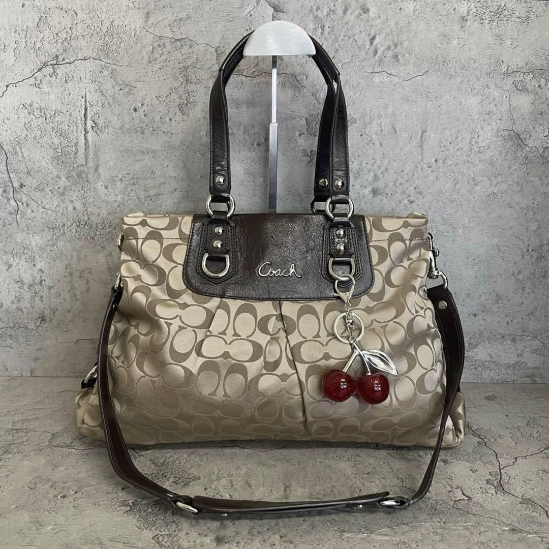 極美品 COACH Y2K Ashley Brown 2way Shoulder Bag コーチ 2way ショルダーバッグ アシュレイ シグネチャー ナイロン レザー 茶 ブラウン