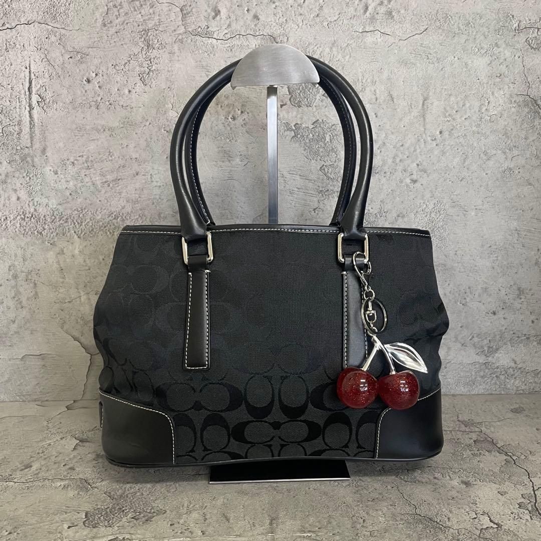 美品　COACH Y2K Signature Leather Tote Bag　コーチ トートバッグ ハンドバッグ シグネチャー キャンバス レザー 黒 ブラック 9,906円