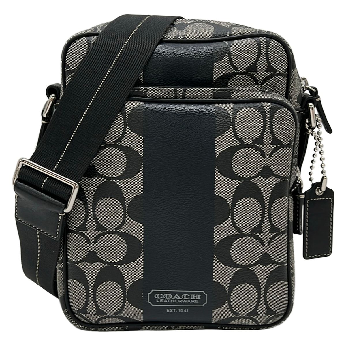 COACH(コーチ) ショルダーバッグ美品 ヘリテージストライプシグネチャー F70078 黒×白 レザー