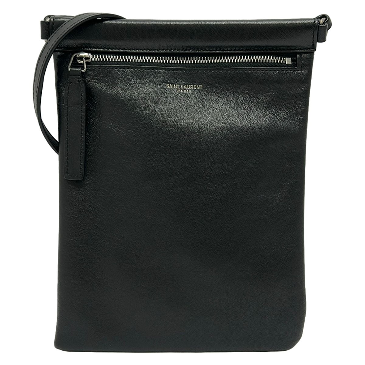 SAINT LAURENT PARIS(サンローランパリ) ショルダーバッグ美品 フラット クロスボディバッグ 581697 黒 レザー