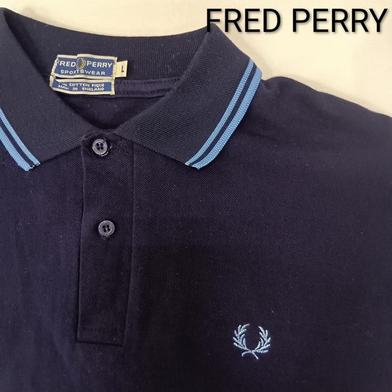 フレッドペリー england製 80s 長袖ポロシャツ navy×blue L メンズ L ISItems【USED】【古着】【中古】50165967