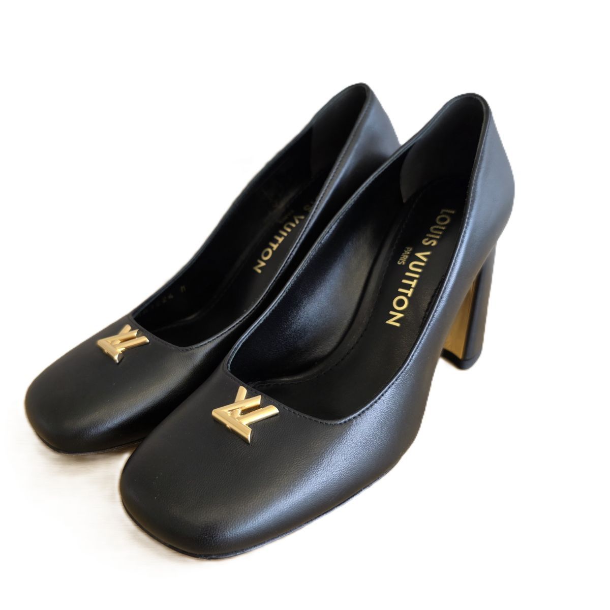 LOUIS VUITTON ルイ・ヴィトン 日本限定 スウィング パンプス LV ロゴ パンプス 1AGYB0 レディース レザー ブラック ゴールド 中古