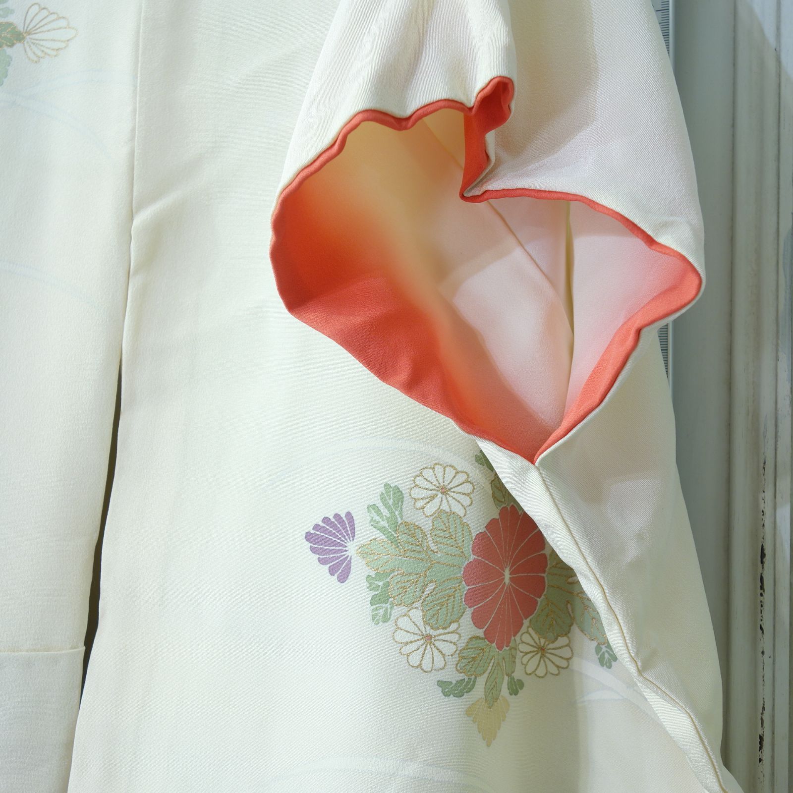 【新品・未使用】白地絵羽着物 和服 和装 着物 長期保管品 経年劣化あり リメイク素材・生地にも M387
