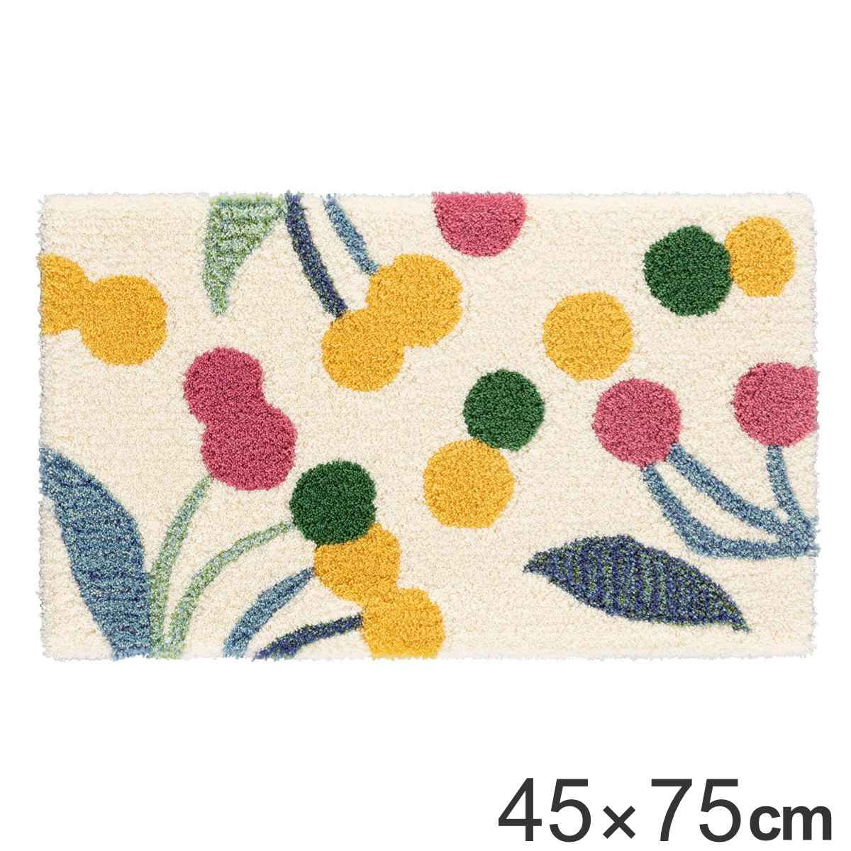 玄関マット 室内用 45×75cm 厚さ1cm ポポロマット （ 玄関 マット ドアマット 室内 滑り止め 花柄 ホワイト 洗面所 リビング おしゃれ 玄関用品 ラグ 防ダニ加工 キッチンマット ワンポイント インテリア ）