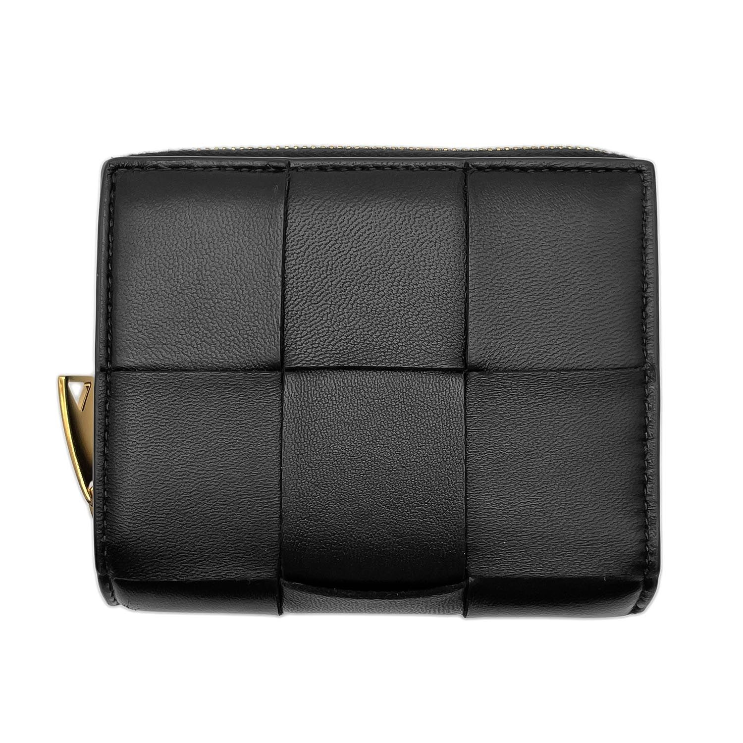 BOTTEGAVENETA ボッテガヴェネタ カセット スモール マキシイントレチャート 二つ折り財布 ファスナーウォレット レザー ブラック ユニセックス 【中古】