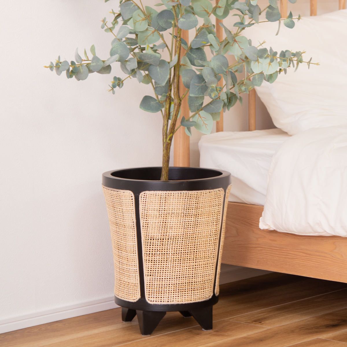 プランターカバー 直径32×高さ38cm 8号用 （ 植木鉢カバー ポットカバー 鉢入れ 鉢カバー 鉢植え かご 8号鉢用 木製 丸 バスケット ラウンド 天然木 ラタン 植物 観葉植物 脚付き 小物入れ 室内 インテリア おしゃれ ）