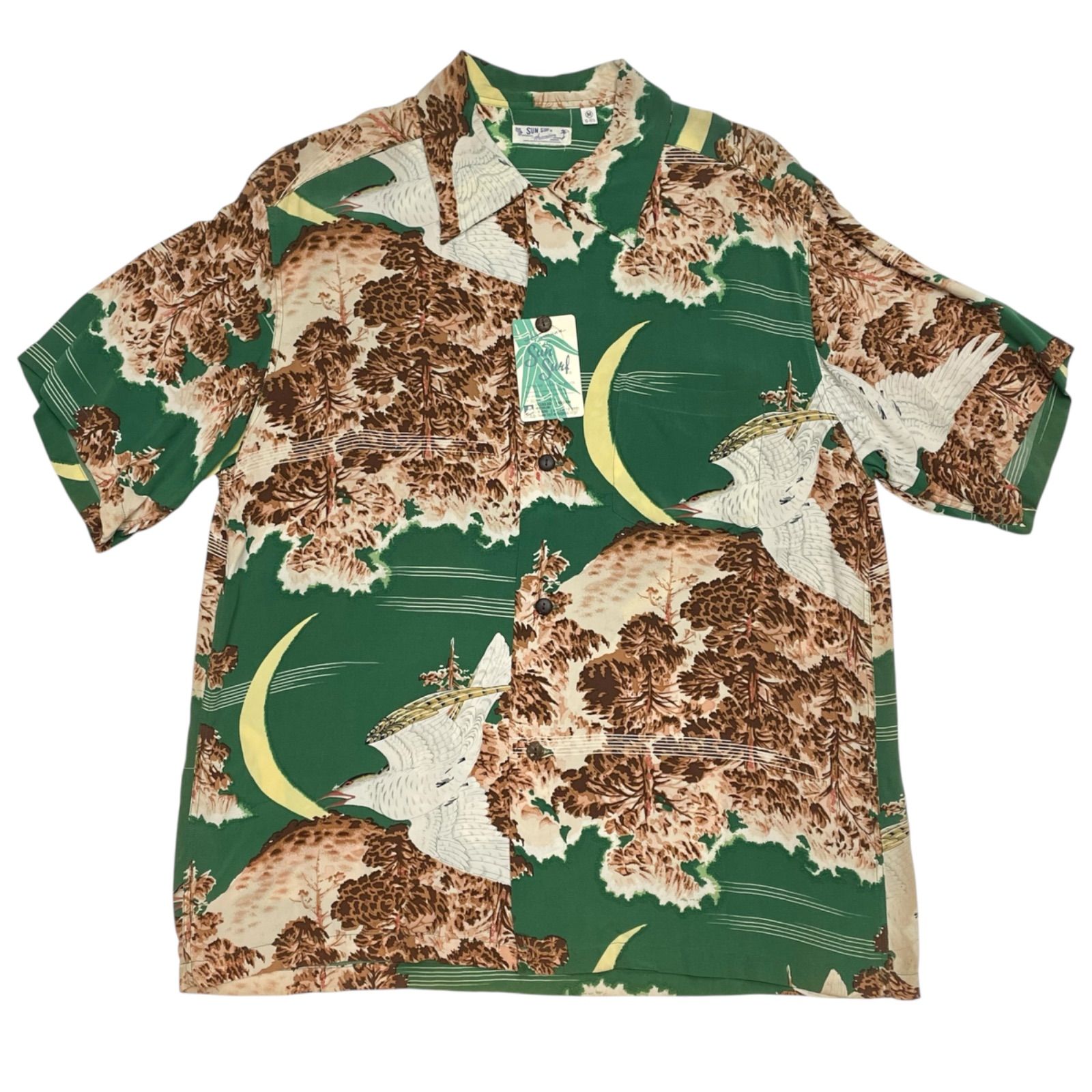 未使用品 Mサイズ SUN SURF SS33330 S/S RAYON HAWAIIAN SHIRT FALCON & ALOHA MOON サンサーフ アロハシャツ ハワイアンシャツ 隼 三日月