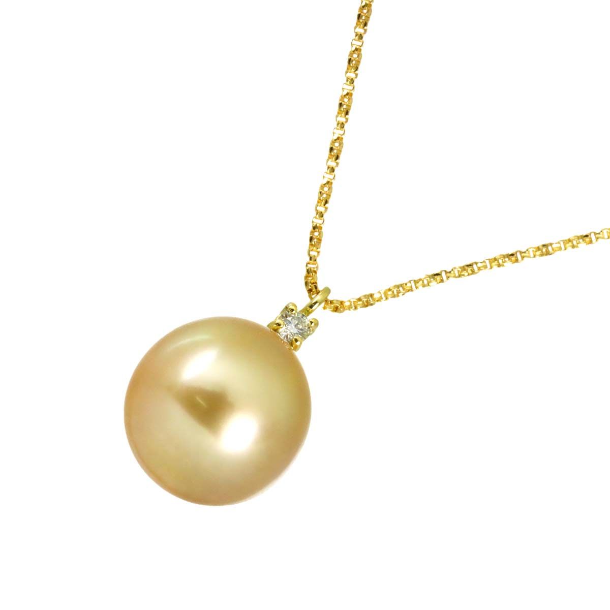 白蝶真珠 10.5mm ダイヤ 0.03ct K18 YG ネックレス 44.5cm イエローゴールド 750 パール Pearl Necklace 90338083