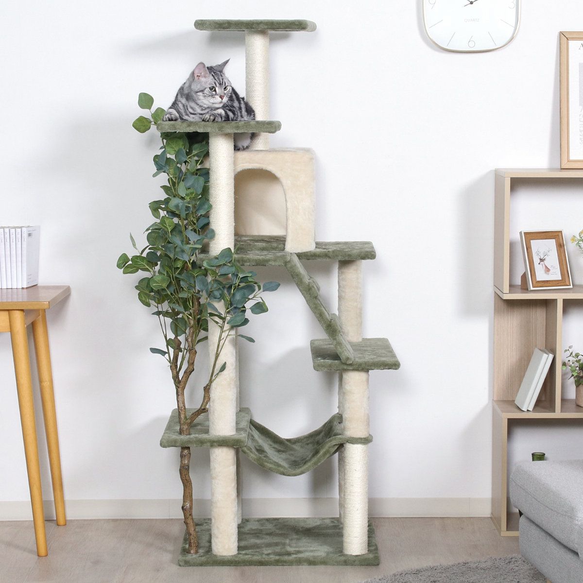 キャットタワー ねこの休ら木 レオ 爪とぎ （ キャットツリー 猫タワー 爪研ぎ ハンモック キャットハウス スリム 省スペース おしゃれ 猫 ねこ 猫用品 運動不足 ストレス解消 キャットウォーク ペット用品 ）
