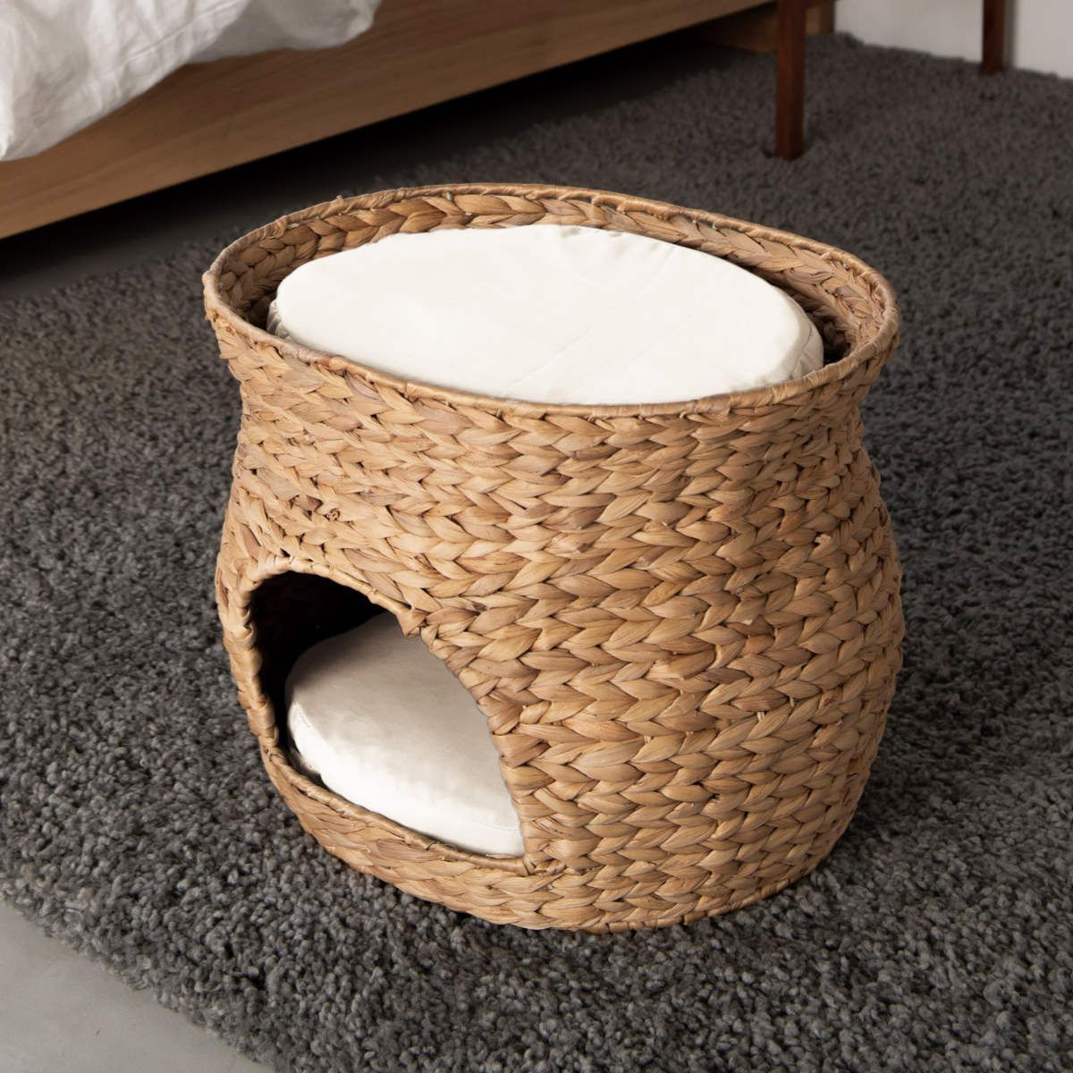 猫ベッド ヒヤシンス ちぐら 2段 天然素材 （ ペット用バスケット ペットベッド ペットハウス 犬用 猫用 ペット用 クッション付き コンパクト おしゃれ ベッド ハウス バスケット キャットハウス ドッグハウス ルーフ付き ちぐら型 ） 8,672円