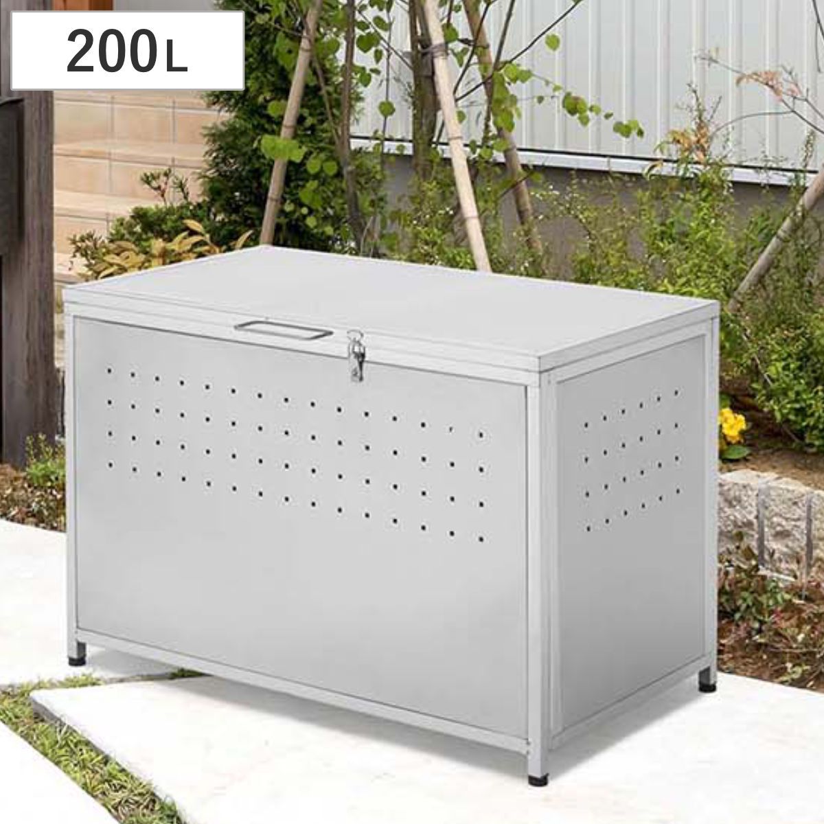 ゴミ収納庫 屋外用 200L ステンレス保管庫 （ ごみ箱 200リットル コンテナ 大容量 大型 ダストボックス 収納 屋外収納 ゴミ 収納庫 ゴミ置き場 ゴミ箱 物置 保管庫 倉庫 エクステリア 組立品 ふた付き 鍵別売り ロック ） 29,800円