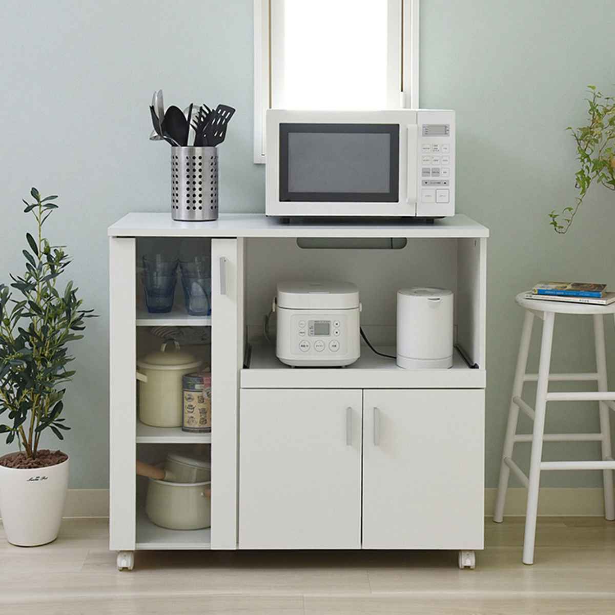 カウンターボード 戸棚 キッチン収納 SIM 幅90cm （ キッチンカウンター レンジ台 レンジ台ワゴン キッチンボード カップボード 家電収納 キャビネット 収納 ホワイト おしゃれ ）