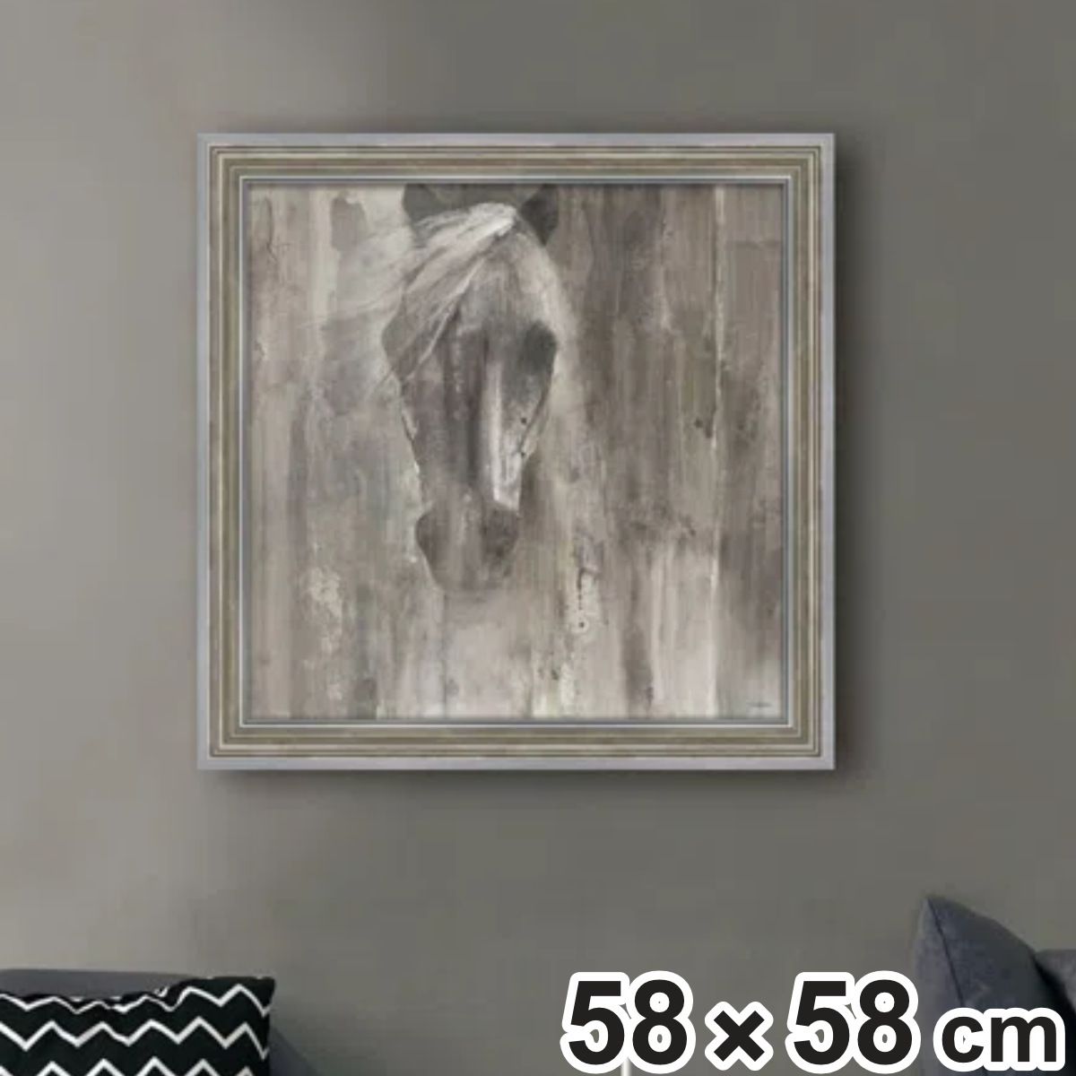 アートパネル アルベナ フリストバ『シャドー ライト』 58×58cm （ 絵画 絵 アート インテリア 額入り 壁掛け おしゃれ ゲル加工 ポスター アートフレーム アートポスター 額付き モノクロ 馬 ）