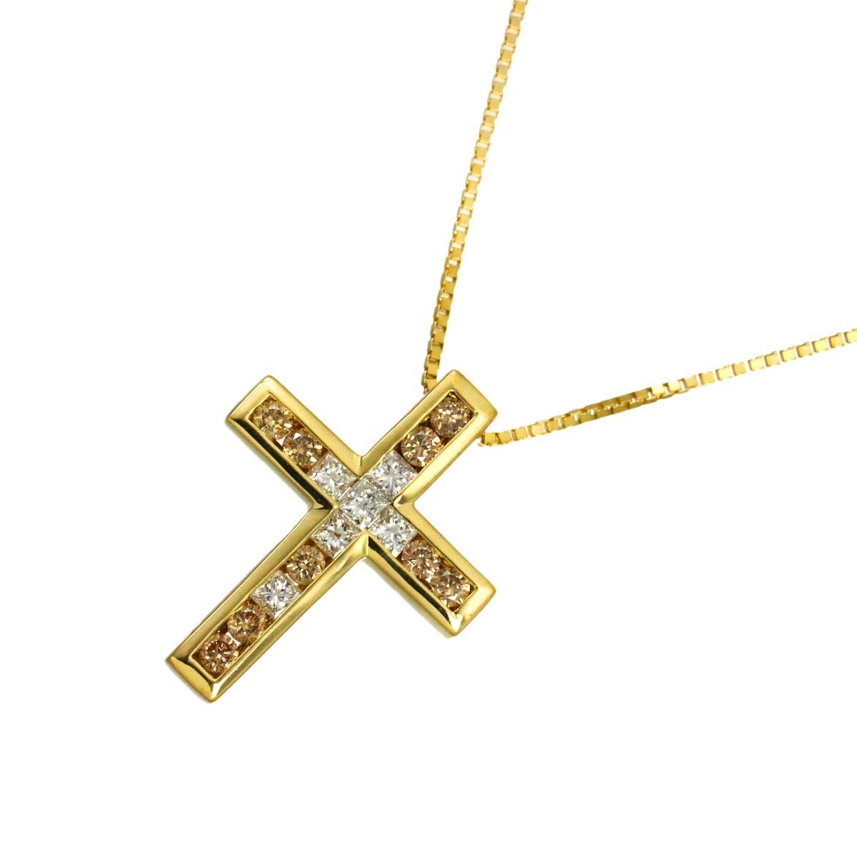ダミアーニ DAMIANI クロス ダイヤ ネックレス 51cm K18 YG イエローゴールド 750 Diamond Necklace 90330975 104,500円