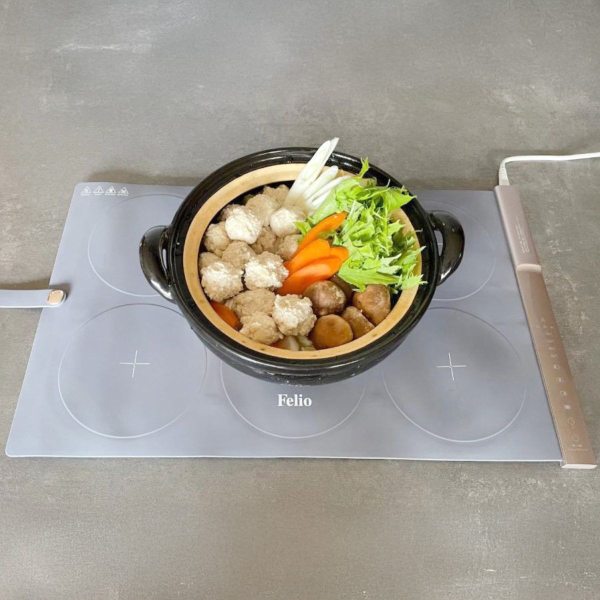 食卓用フードウォーマー セパレートタイプ Felio （ フェリオ 保温プレート 料理 保温 シート 卓上 マット ランチョンマット 3面 電気 冷めない 温度調節 温度設定 シリコン タイマー 食卓 テーブル お皿 鍋 ）