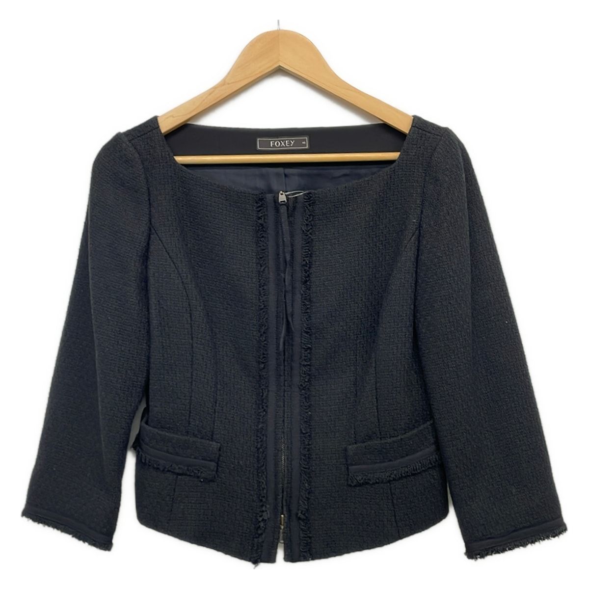 FOXEY(フォクシー) ブルゾン サイズ40 M レディース美品 - 25497 黒 七分袖/ツイード/春/秋