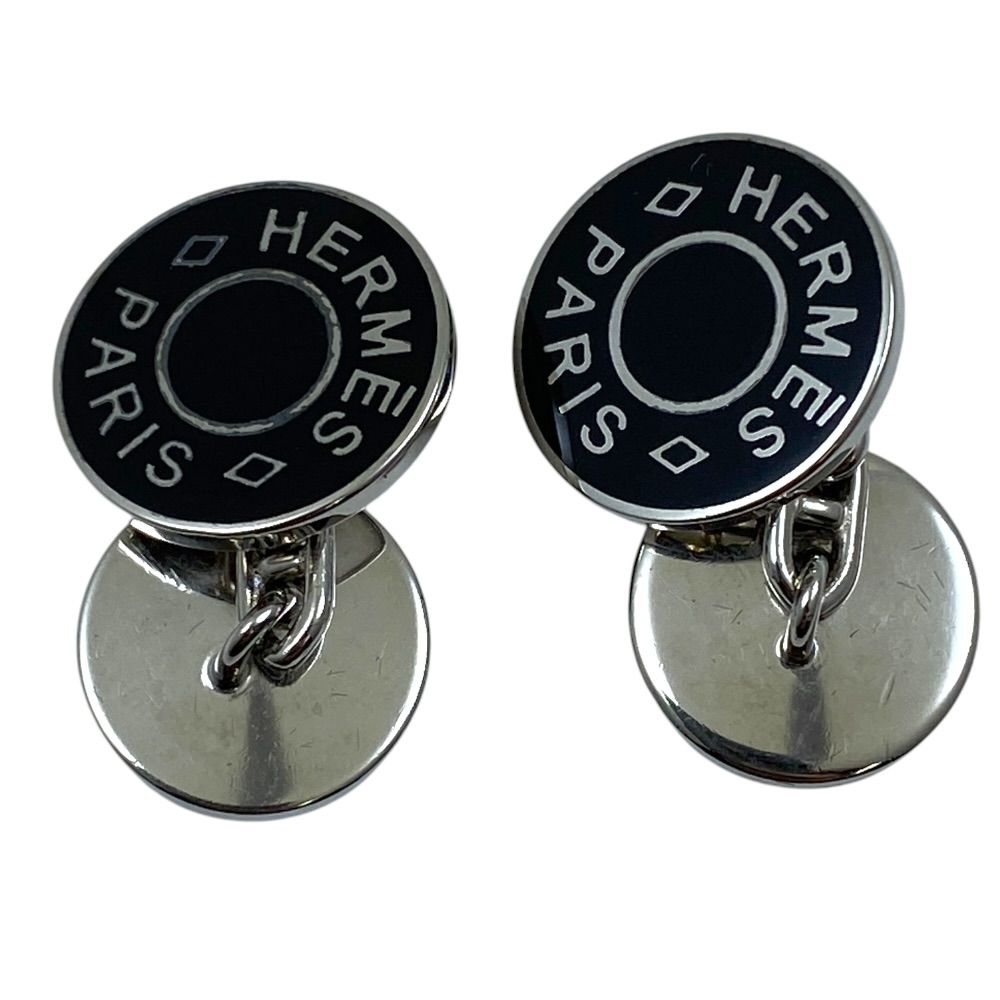 HERMES エルメス セリエ チェーンカフス カフリンクス カフスボタン ロゴ メタル ブラック シルバー 高級感 上品 ブランド 正規品 メンズ レディース ギフト プレゼント 20,720円