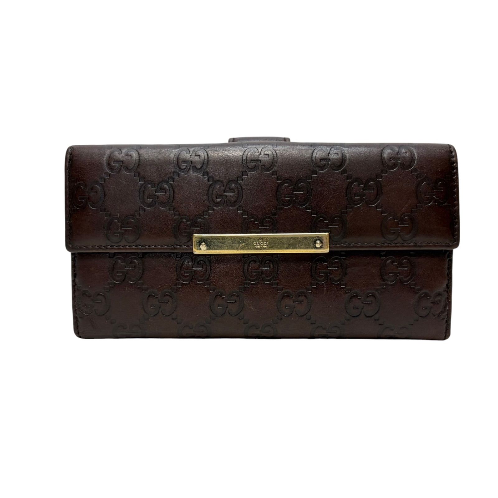 5173 GUCCI グッチ 長財布 ダークブラウン シマレザー Wホック