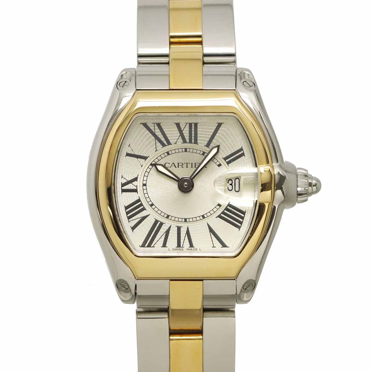 カルティエ Cartier ロードスター SM コンビ W62026Y4 レディース 腕時計 デイト シルバー K18YG クォーツ Roadster 90331227