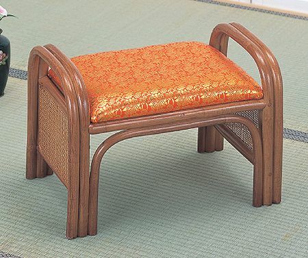 ラタンチェア 金襴座椅子 朱 ハイタイプ 仏事 籐家具 座面高31cm （ 正座椅子 イス チェア 座いす アジアン ）